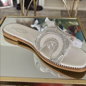 Elegant White Beaded Sandals